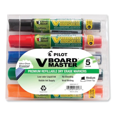 Pilot BeGreen V Board Master Dry Erase Marker, Medium Chisel Tip, Assorted Colors, 5PK 43917